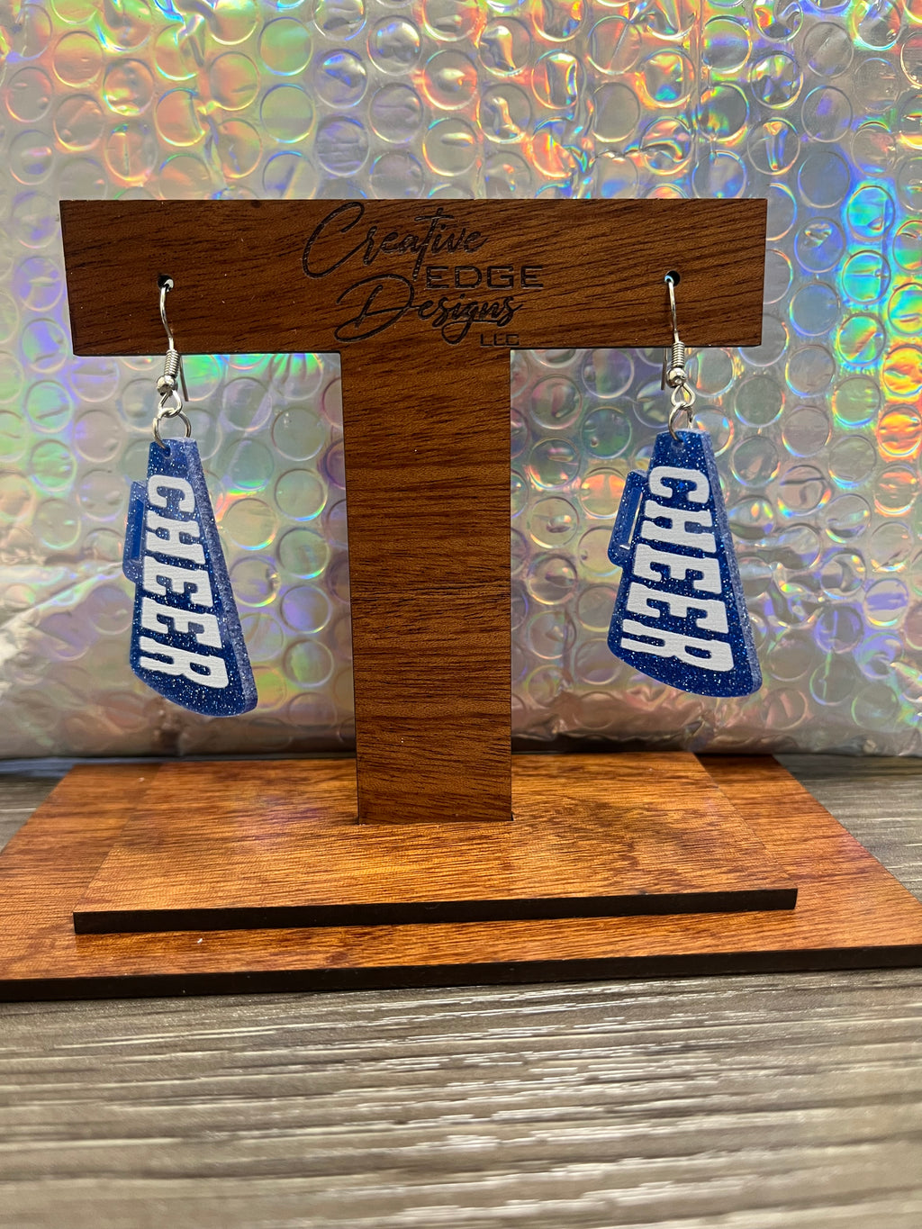Blue Glitter Cheer Earrings