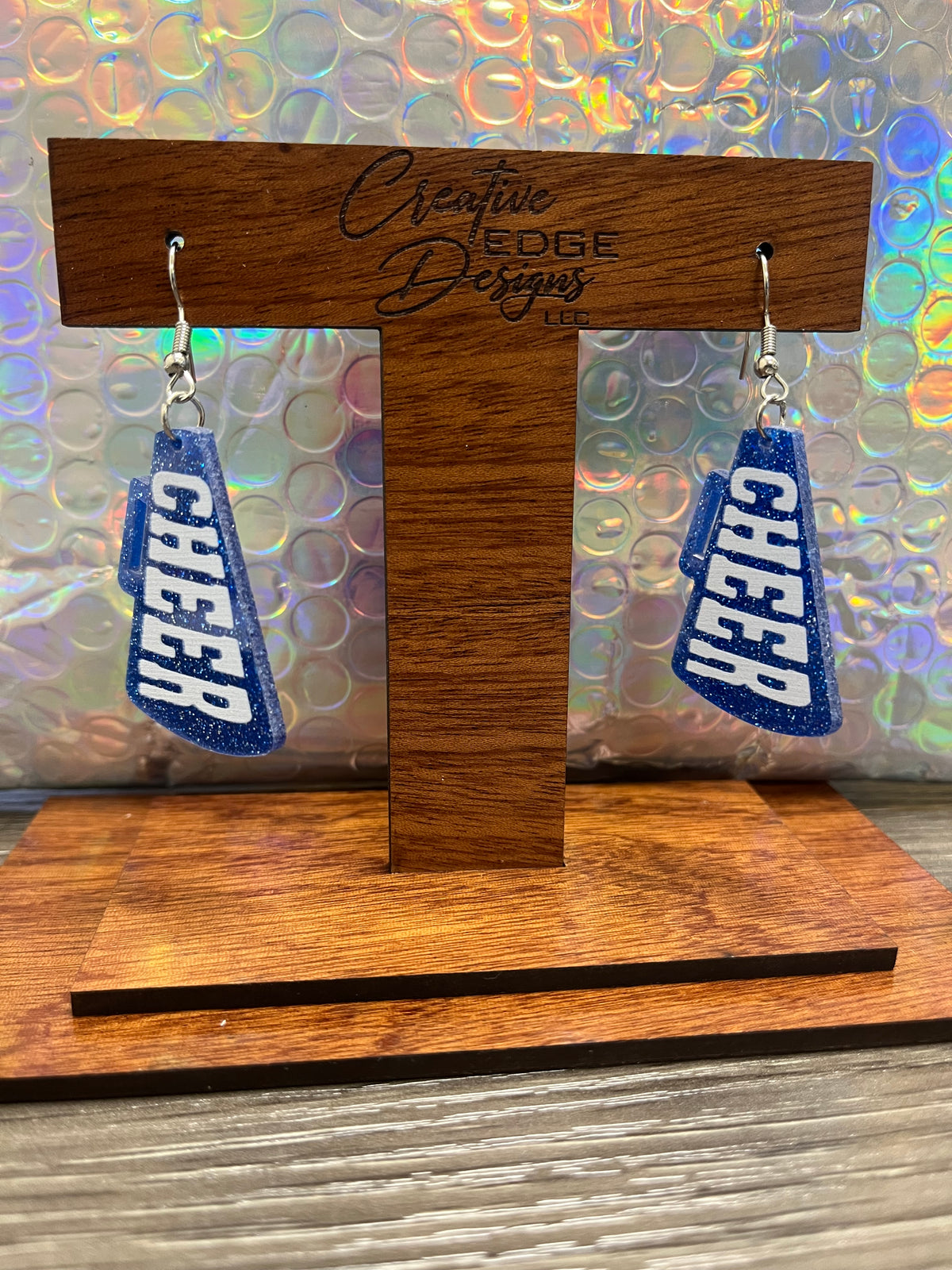 Blue Glitter Cheer Earrings
