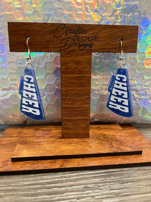 Blue Glitter Cheer Earrings